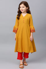Mustard Cotton Anarkali Kurti with Pant