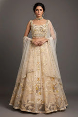 Off White Organza Designer Lehenga with Beads and Applique Work