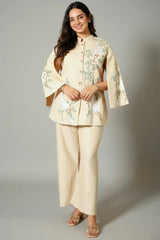 Beige Cotton Embroidered Co-Ord Set