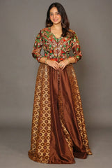 Brown Silk Sequin Embroidered Slit Cut Indo Western Set