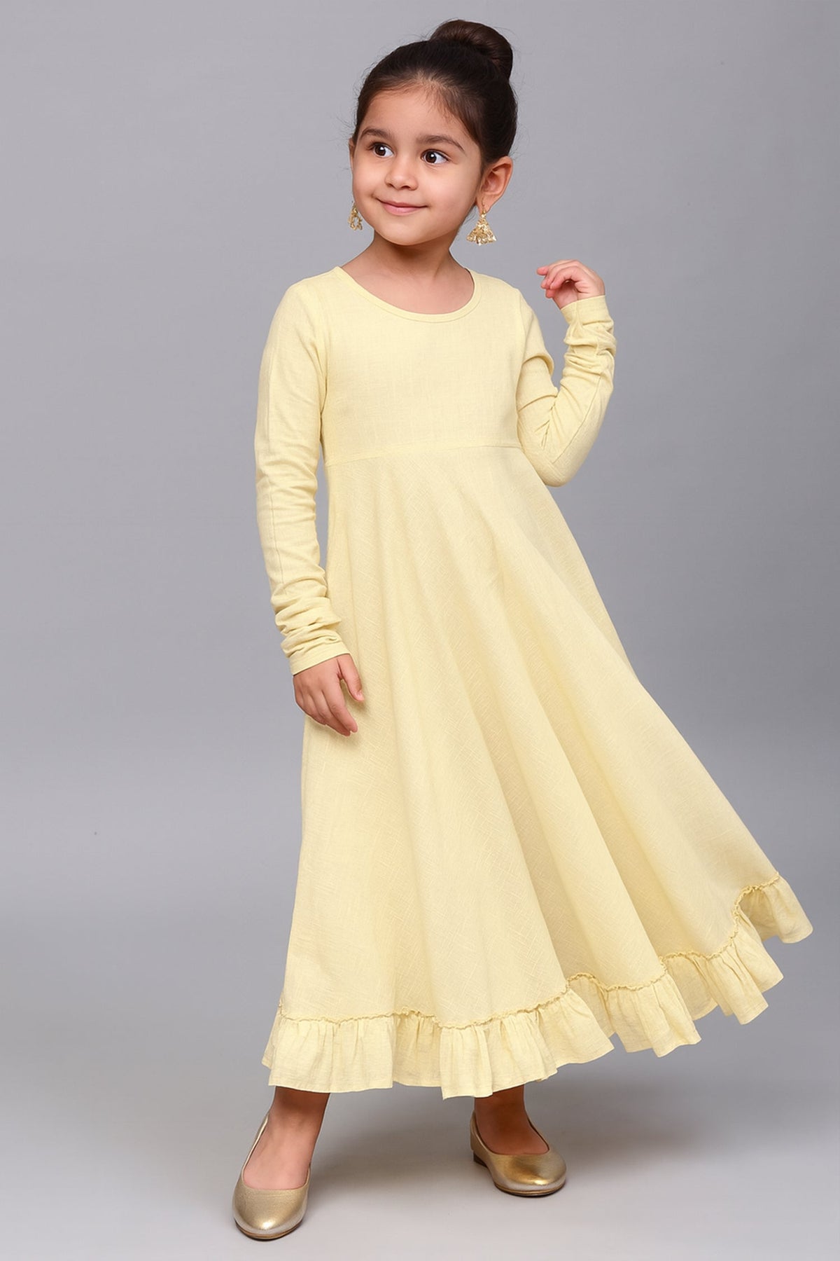 Light Yellow Cotton Kurti with Friil Border