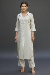 Grey Linen Embroidered Co-Ord Set