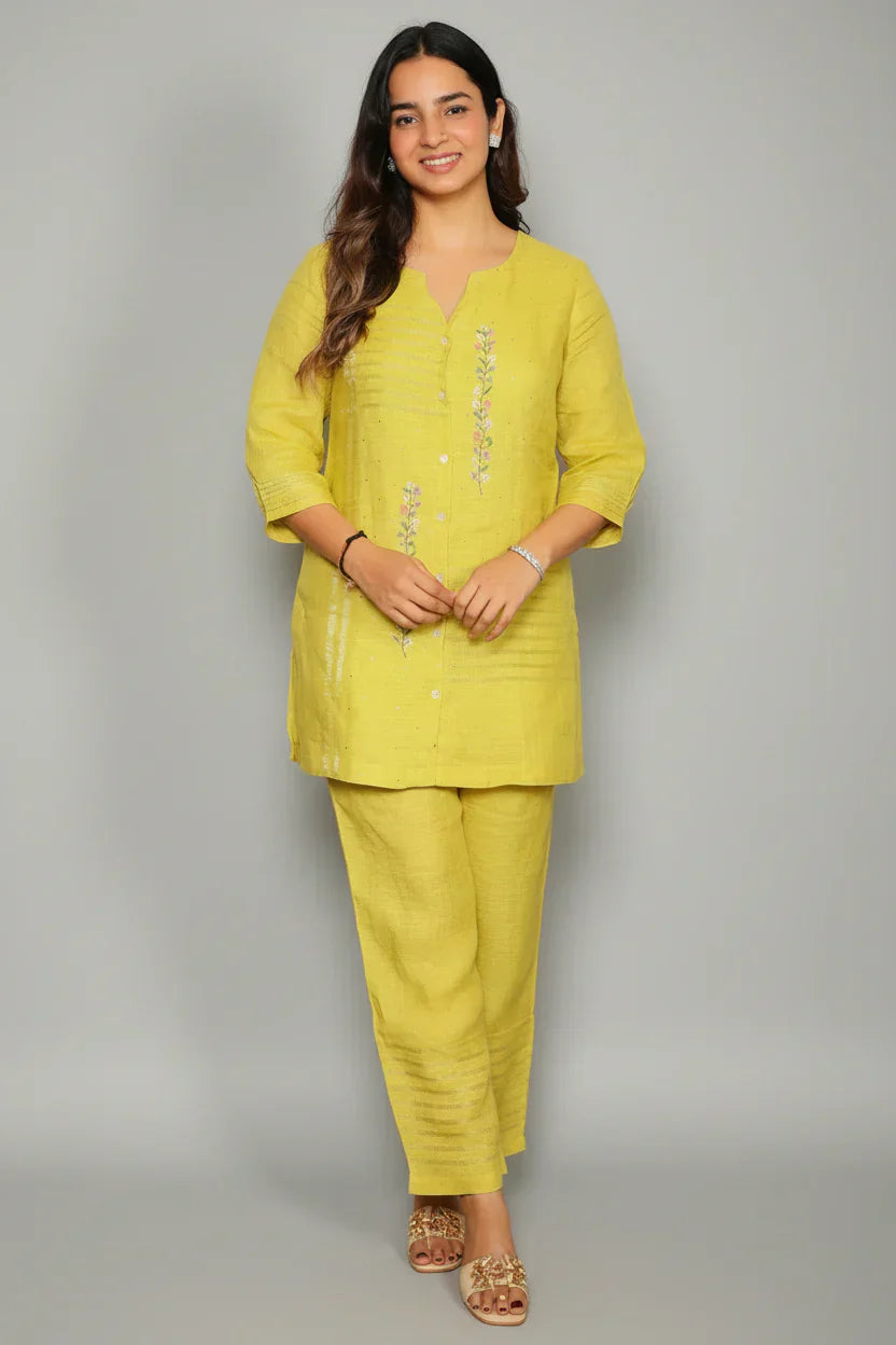 Light Green Cotton Embroidered Co-Ord Set