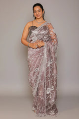 Metallic Lavender Sheen Tissue Organza Gota and Mirror worked Saree