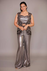 Silver Net Sequinned Indo Western Set