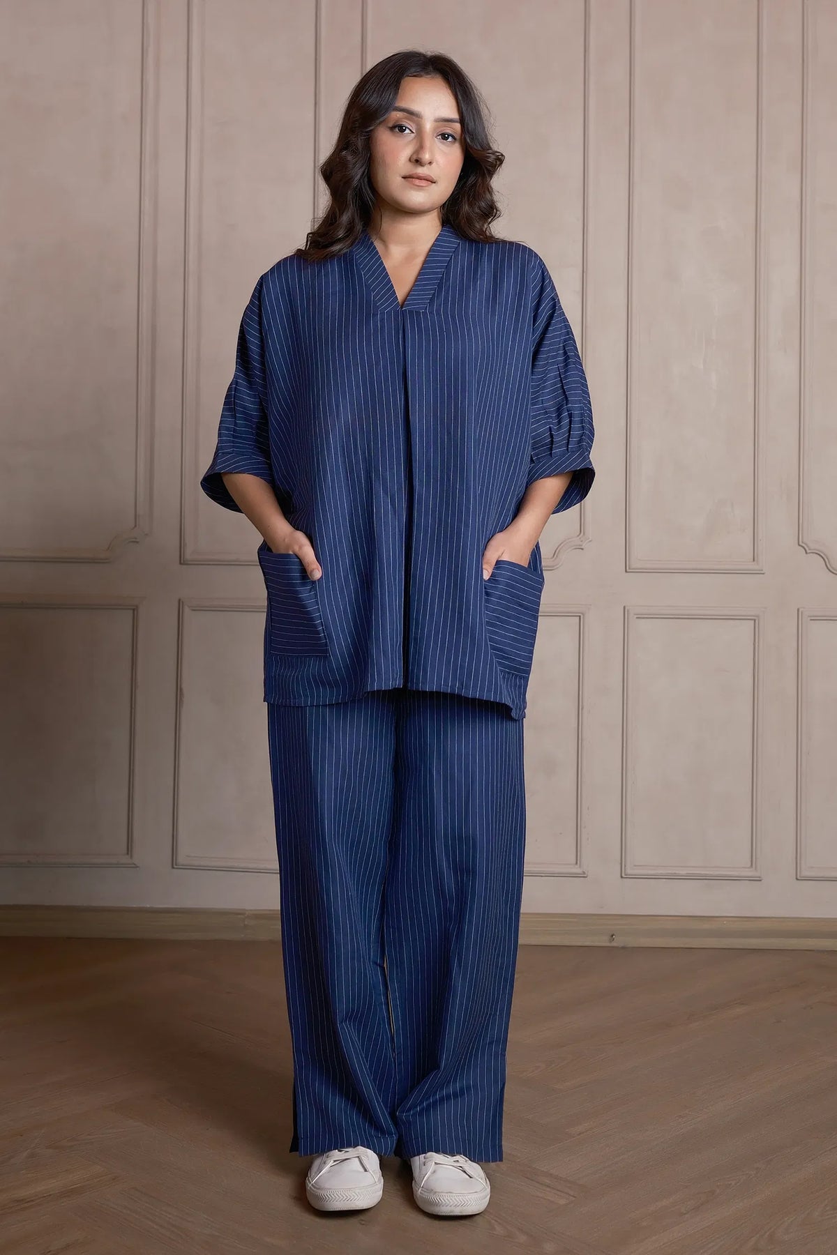 Navy Blue Linen Co-Ord Set with Pocket