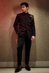 Wine Purple Cutdana and Sequins Worked Jodhpuri Suit